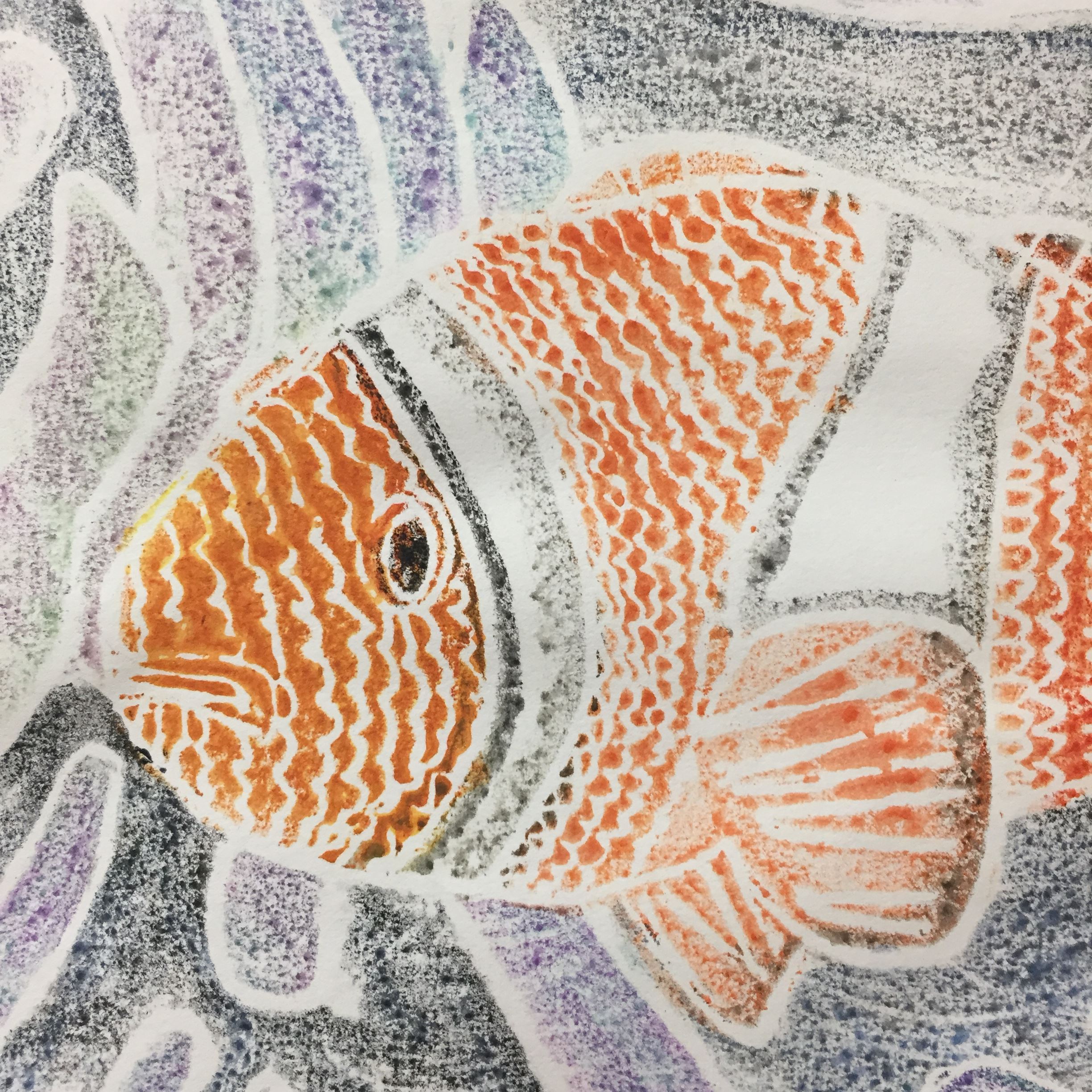 Painting of orange and white fish