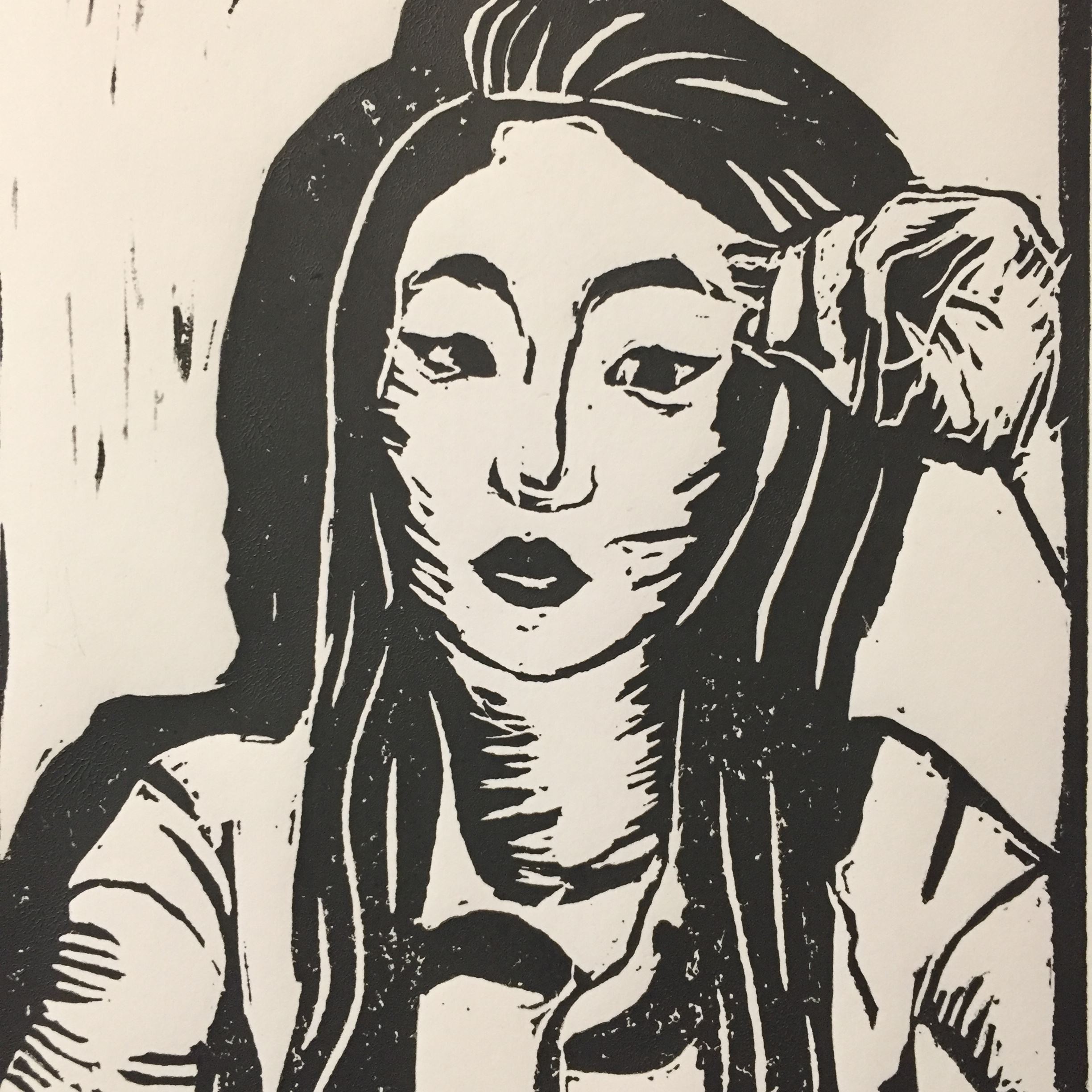 Black and white painting of a woman