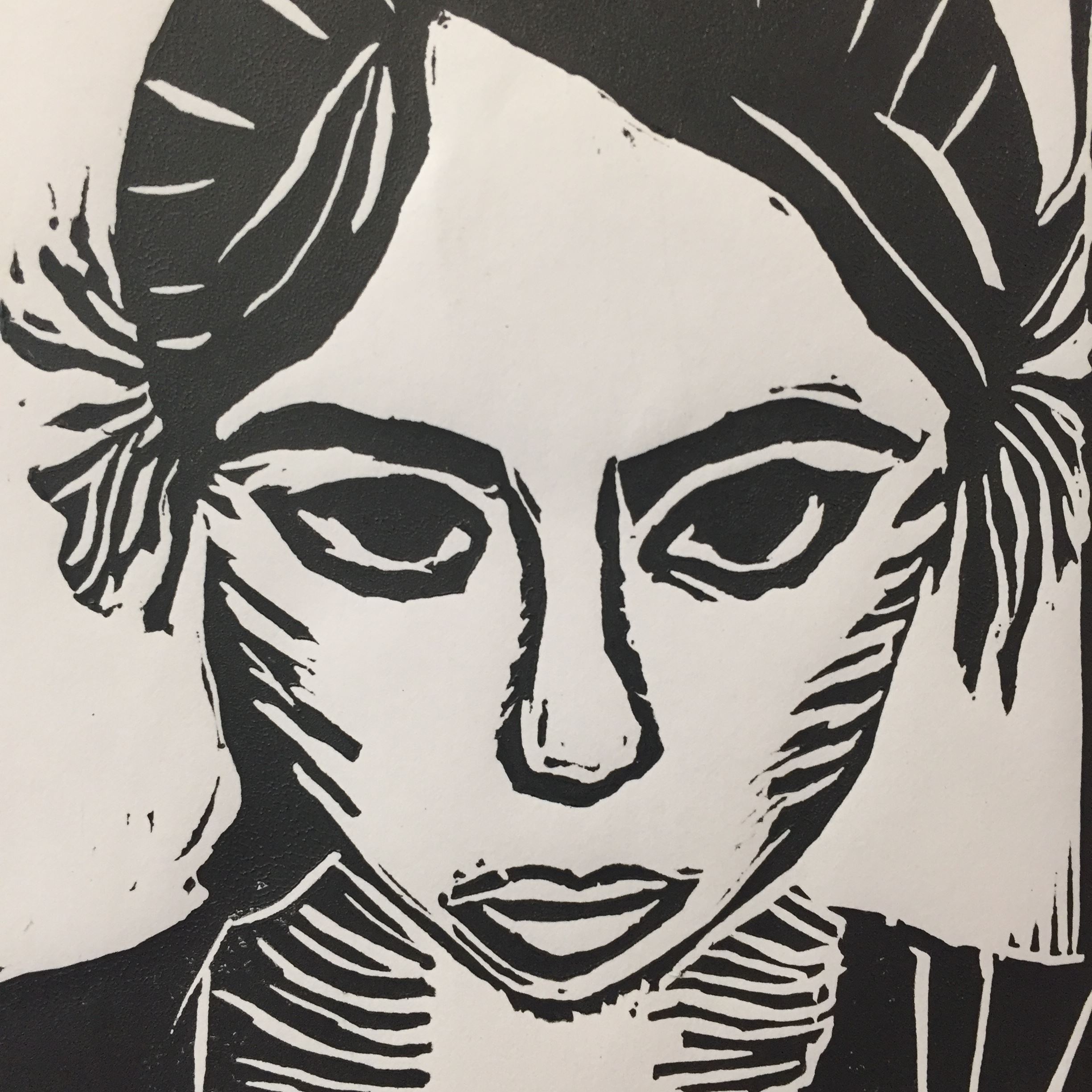 Black and white painting of woman's face