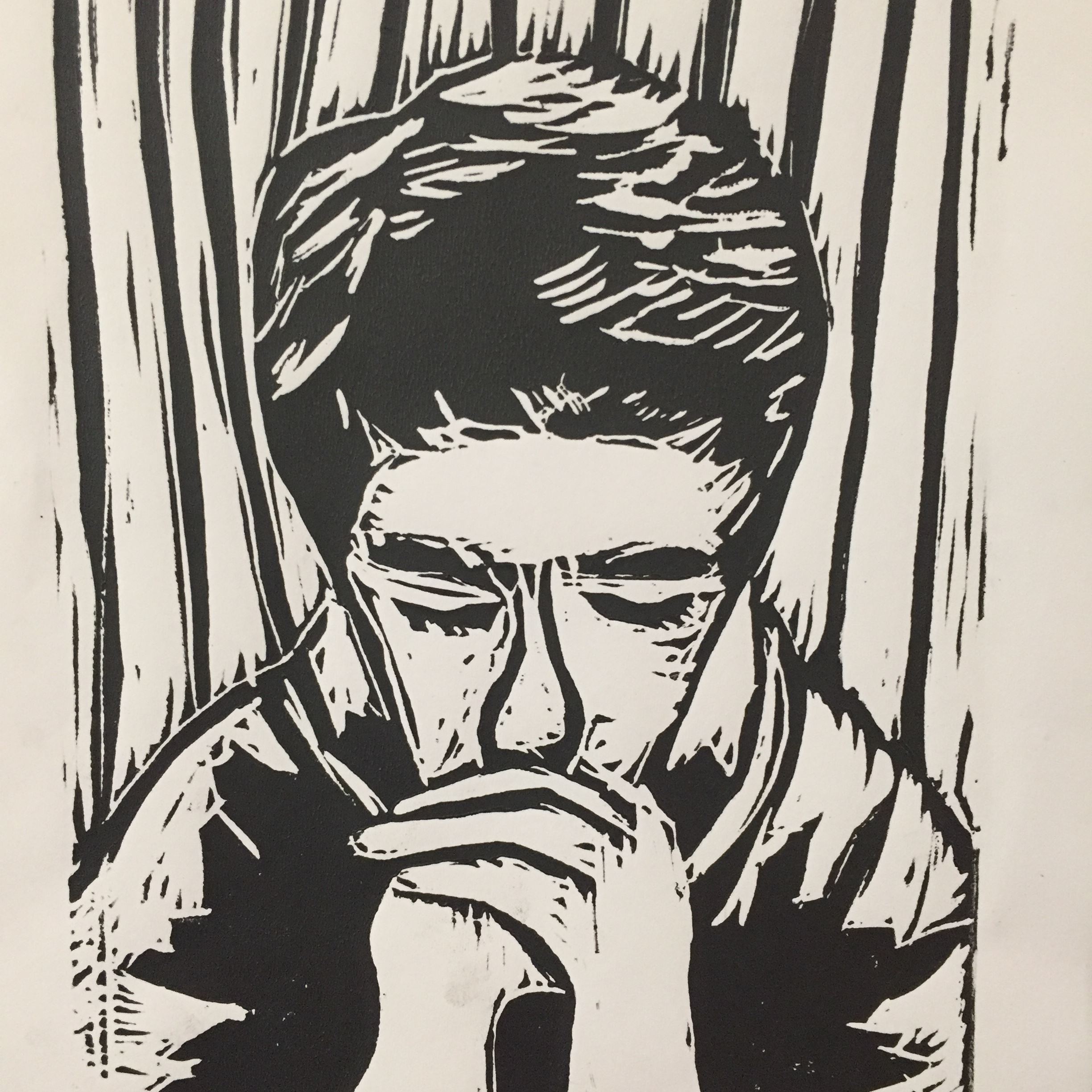 Black and white painting of man