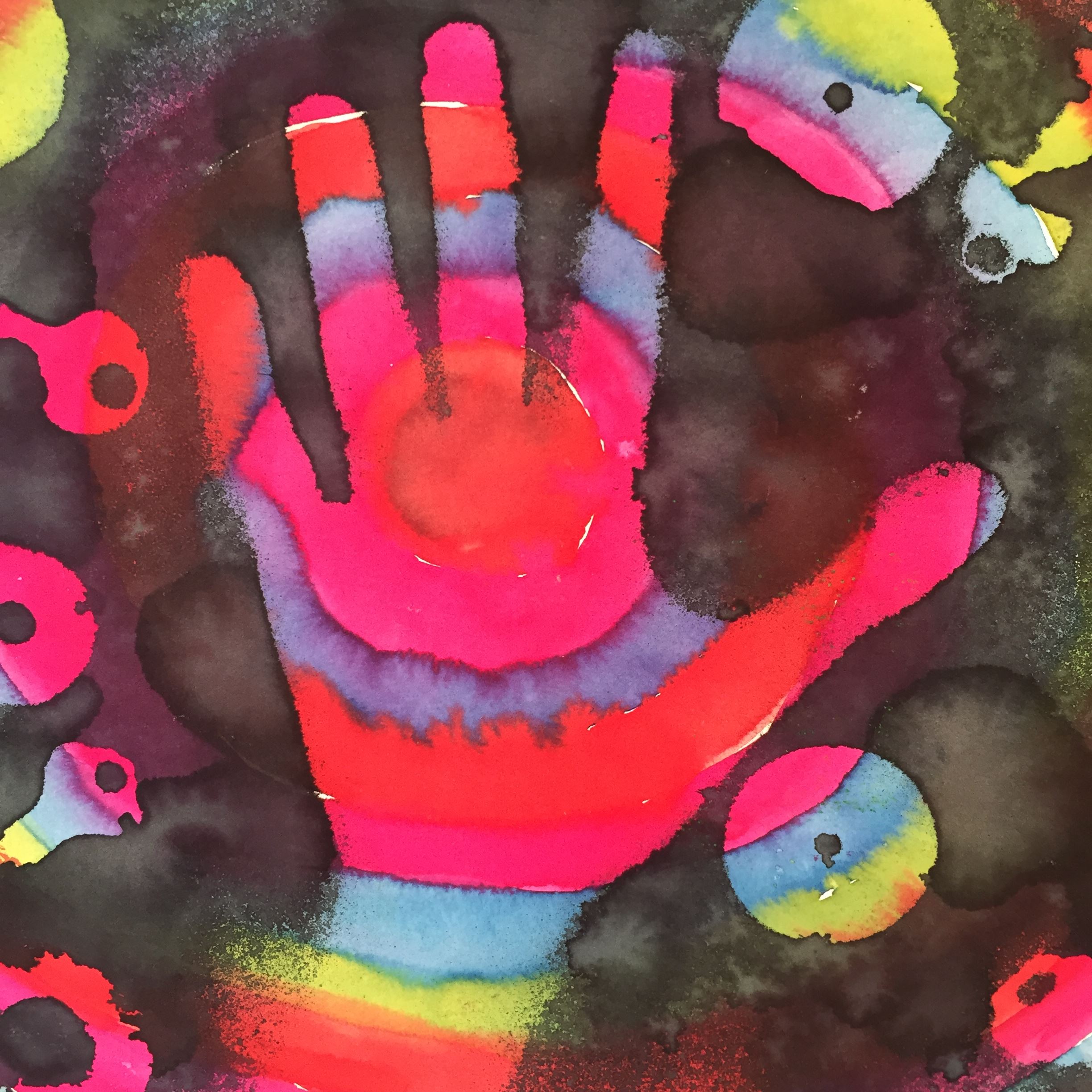 Abstract painting of colorful hand